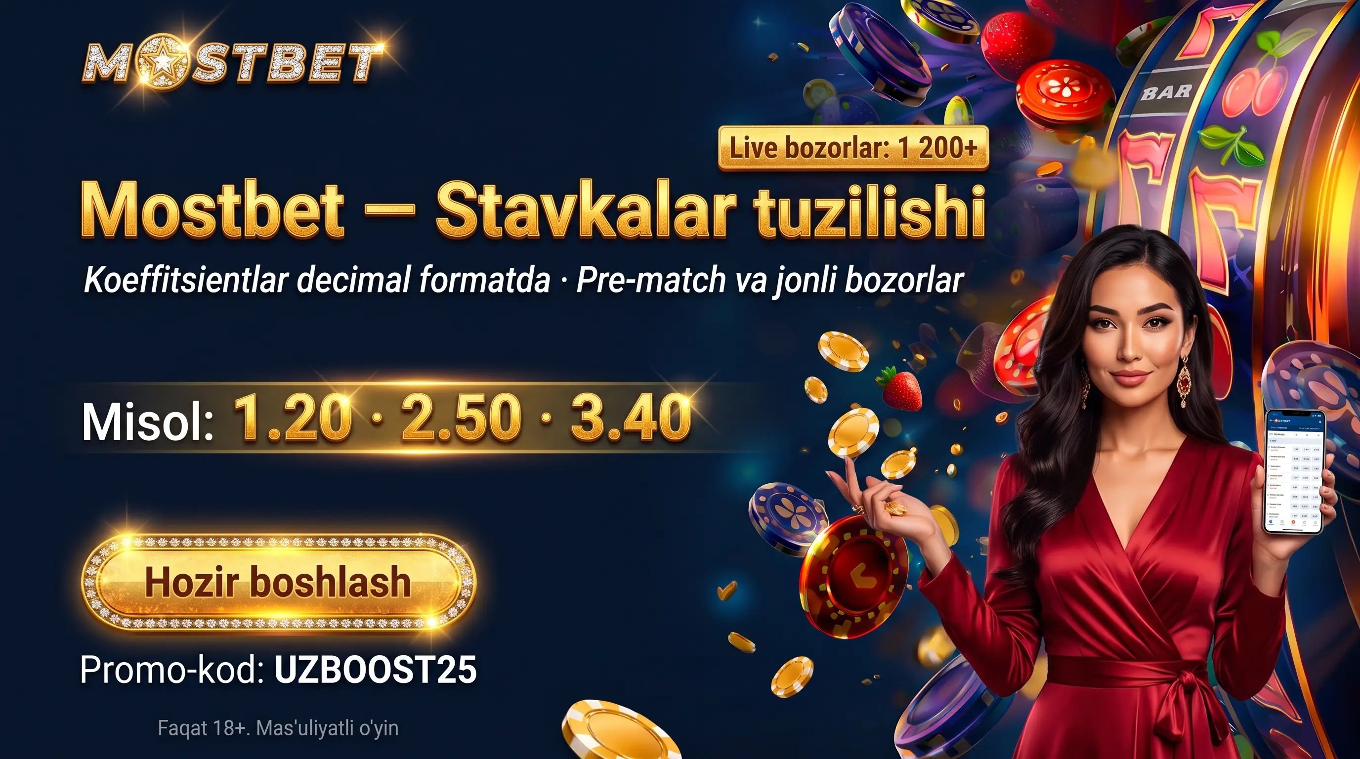 Mostbet sport stavkalari va koeffitsientlar